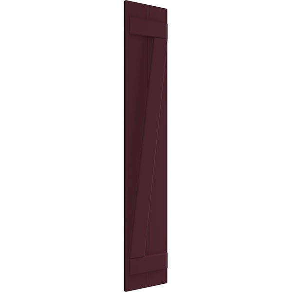 True Fit PVC, Two Board Joined Board-n-Batten Shutters W/Z-Bar, Wine Red , 10 3/4W X 35H